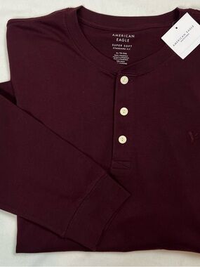 American Eagle Mens Burgundy Super Soft Standard Fit Thermal Long Sleeve Size XL